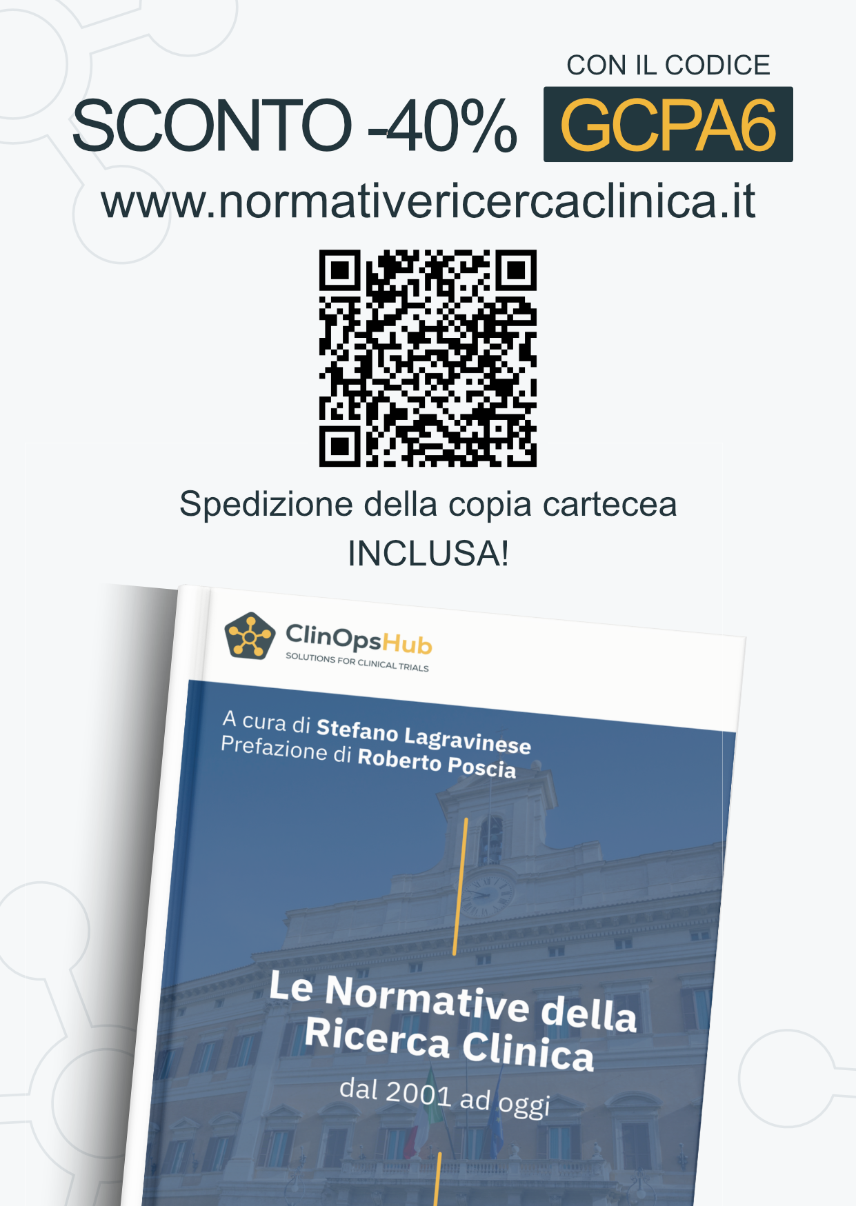 Quarta di copertina della nuova edizione GCP R3 con sconto del 40 per cento, codice GCPA6, QR code e anteprima del libro