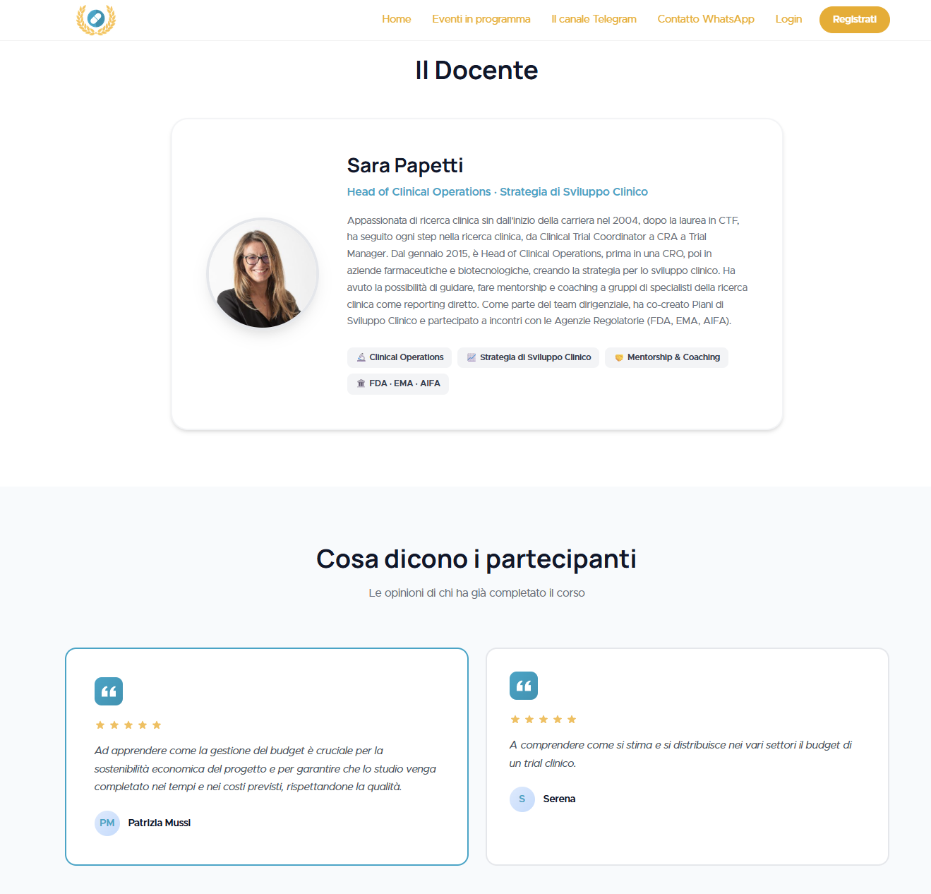 Nuova landing — docente e testimonianze
