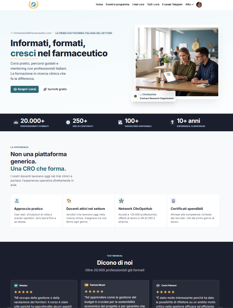 Nuova homepage di FormazioneNelFarmaceutico.com dopo il restyling