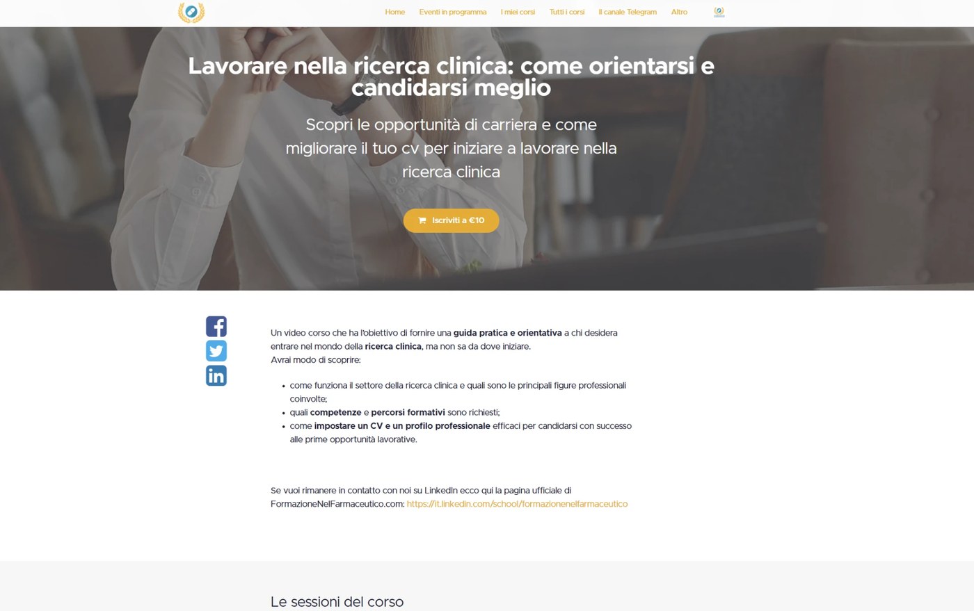 Vecchia sales page — presentazione del corso