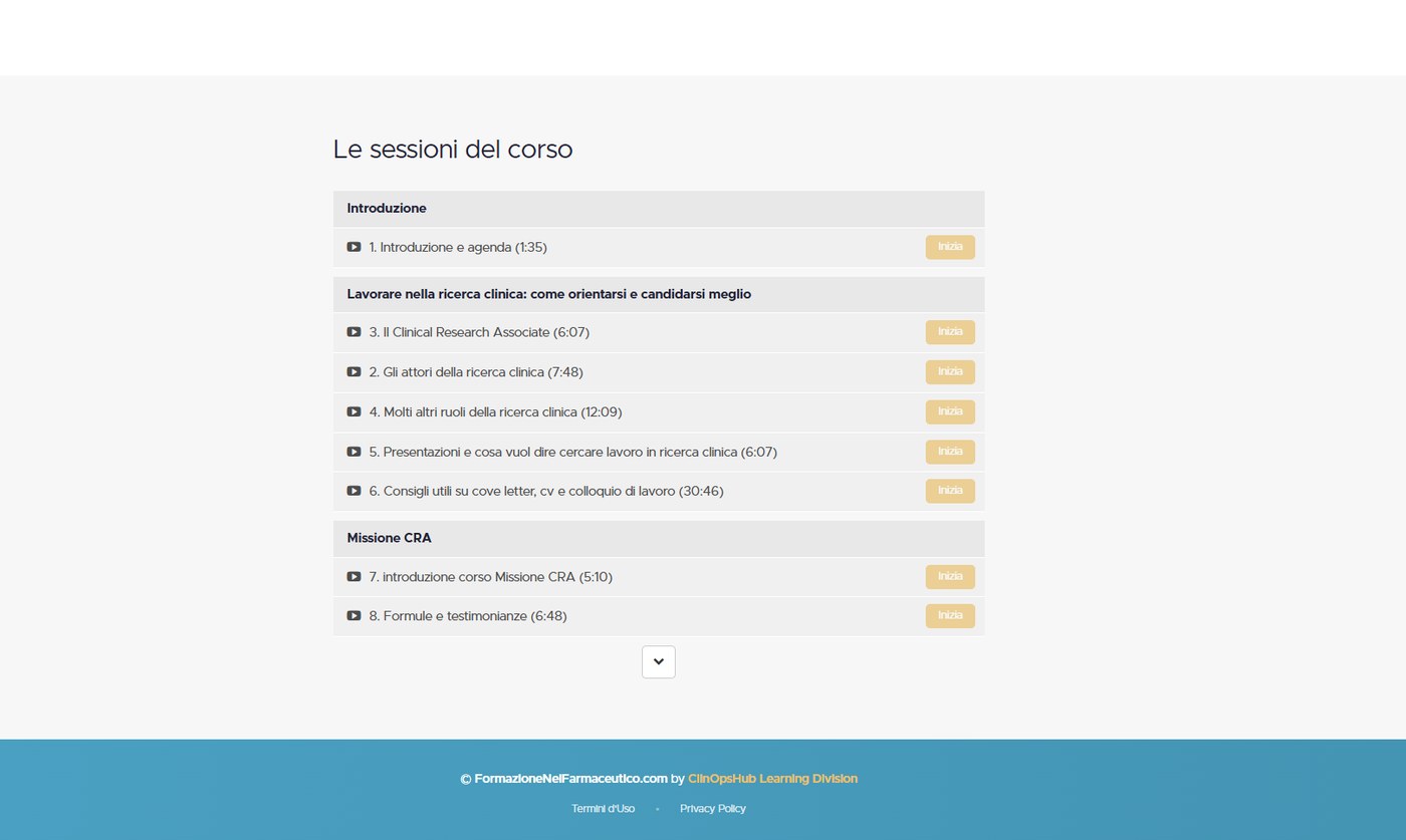 Vecchia sales page — elenco delle sessioni